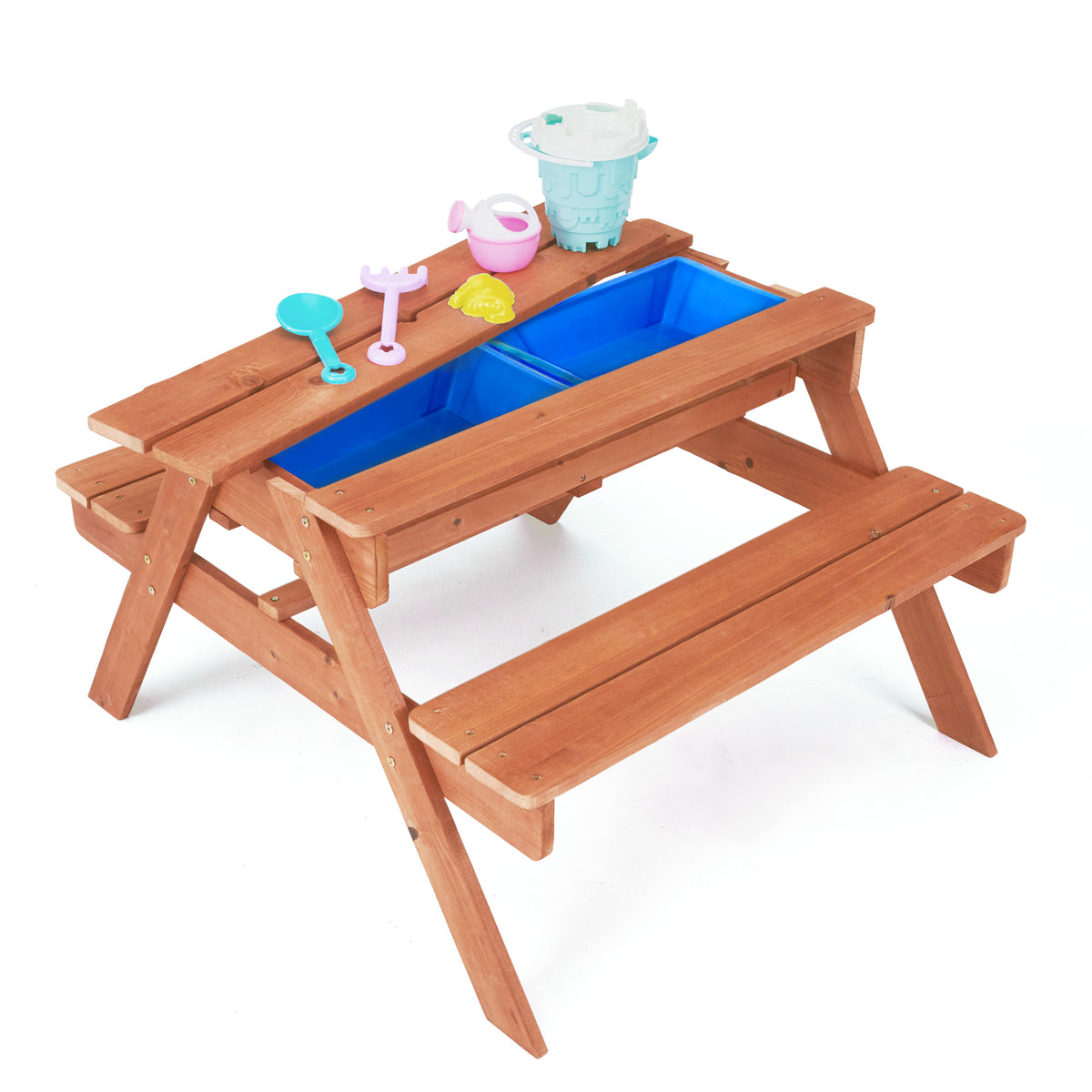 Teamson Kids 2 In 1 Garden Wooden Sand Pit Table, Sand & Water Picnic