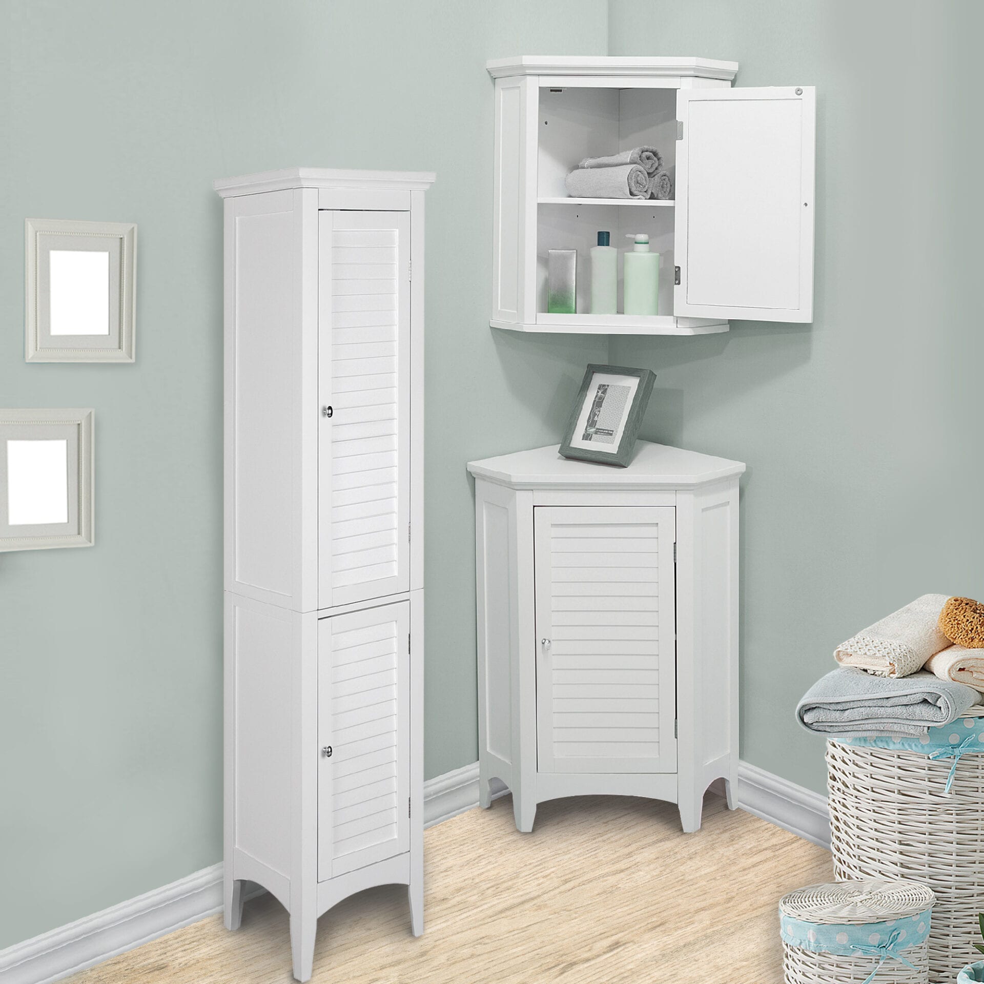 Teamson Home 3 Pcs Wooden Bathroom Storage Furniture Set, Corner Wall ...