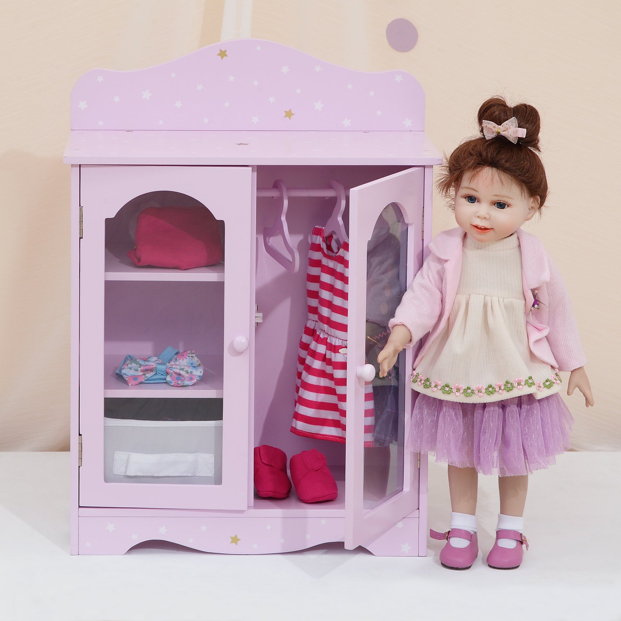 Olivia's Little World Kids Wooden Baby Doll Wardrobe Toy, Closet