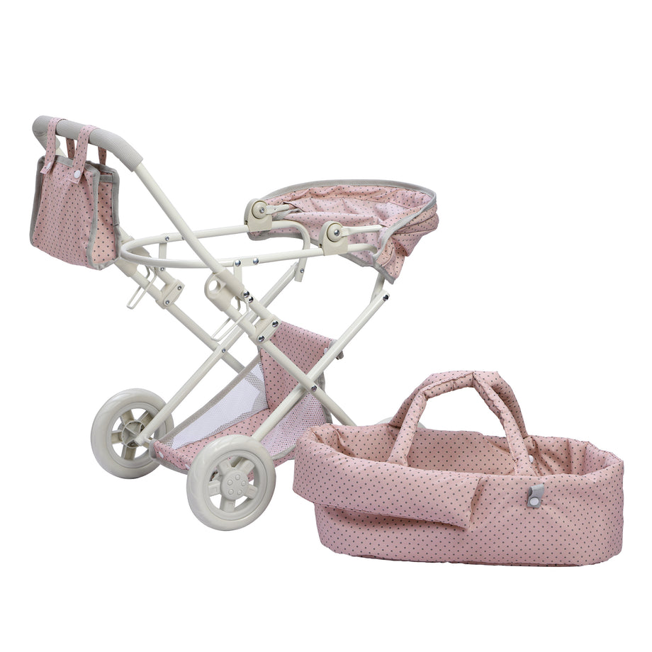 Olivia's Little World Buggy-Style Doll Pram with Canopy, Pink/Grey