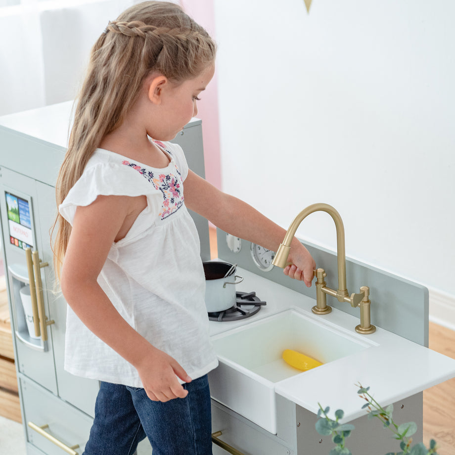 Cuisine En Bois Little Chef Teamson Kids – Moderne Avec Four, Micro-Ondes, Machine à Café Dorée, Dès 3 Ans