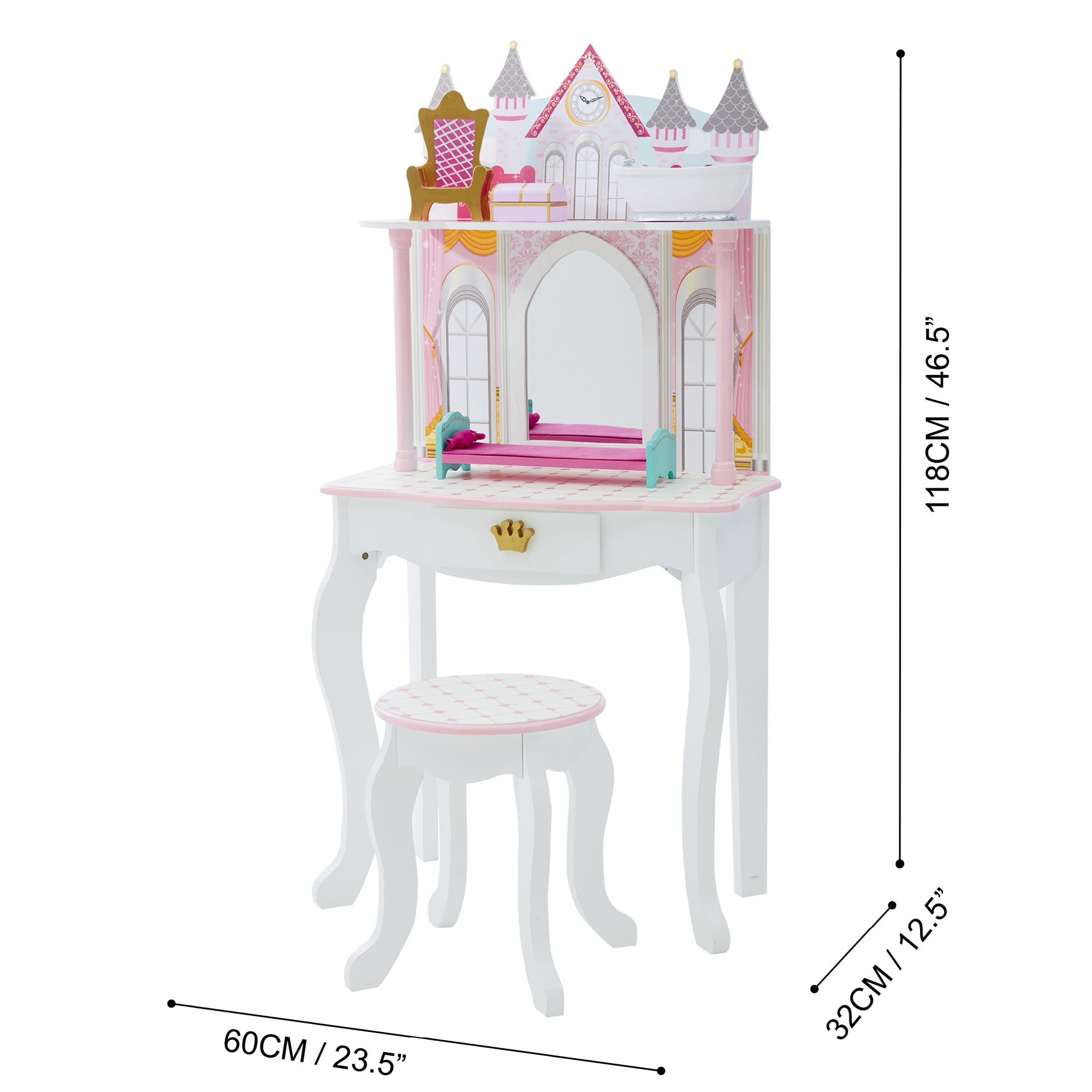 Castel Rool Vanity Teamson Kids Dreamland Castle 2-pc. Wooden Vanity Play Set, Pink/White ...