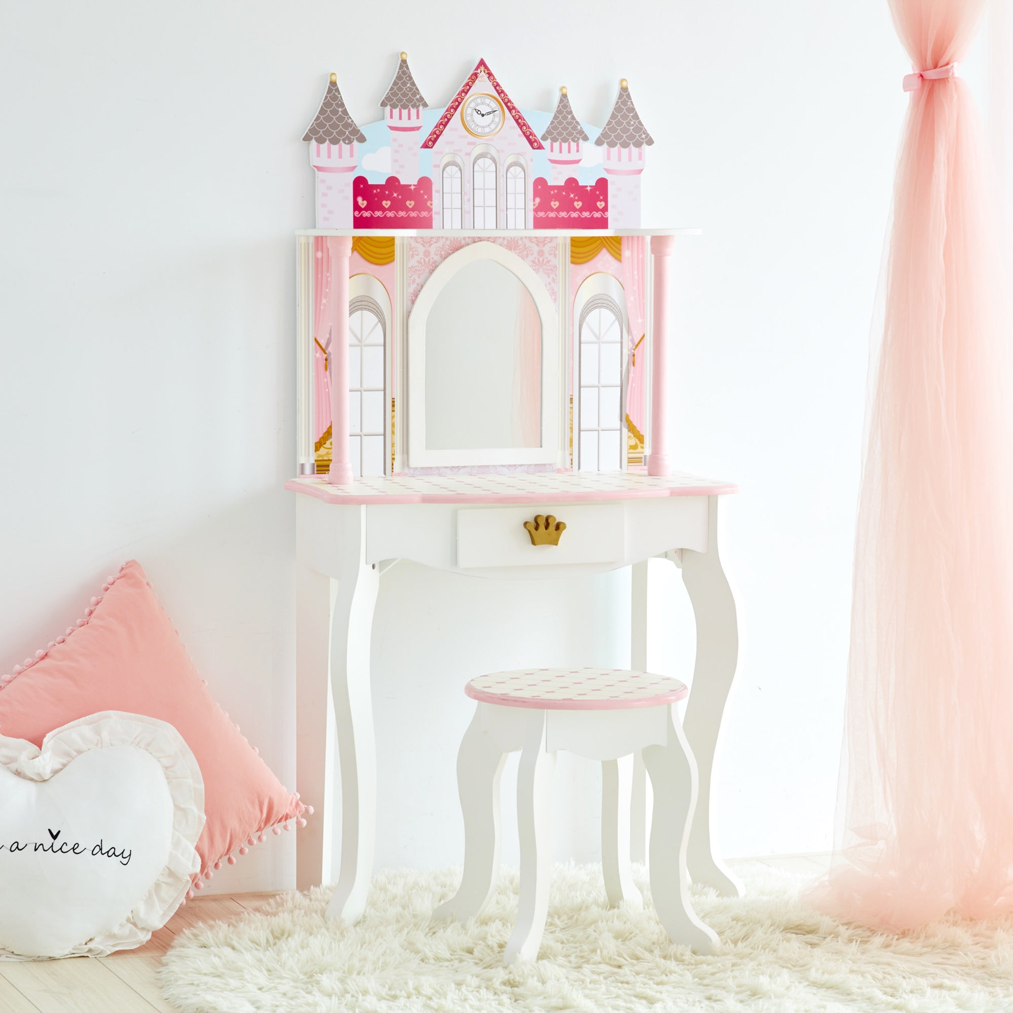 Castel Rool Vanity Teamson Kids Dreamland Castle 2-pc. Wooden Vanity Play Set, Pink/White ...