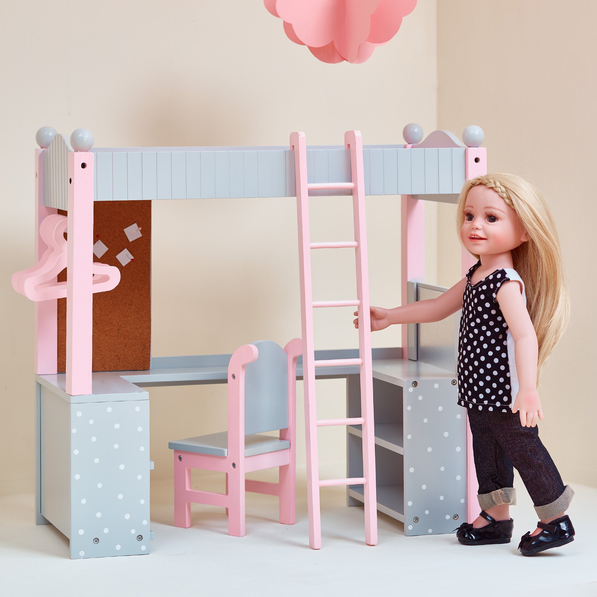 Olivia's Little World Kids Wooden Baby Doll Loft Bed and Desk with