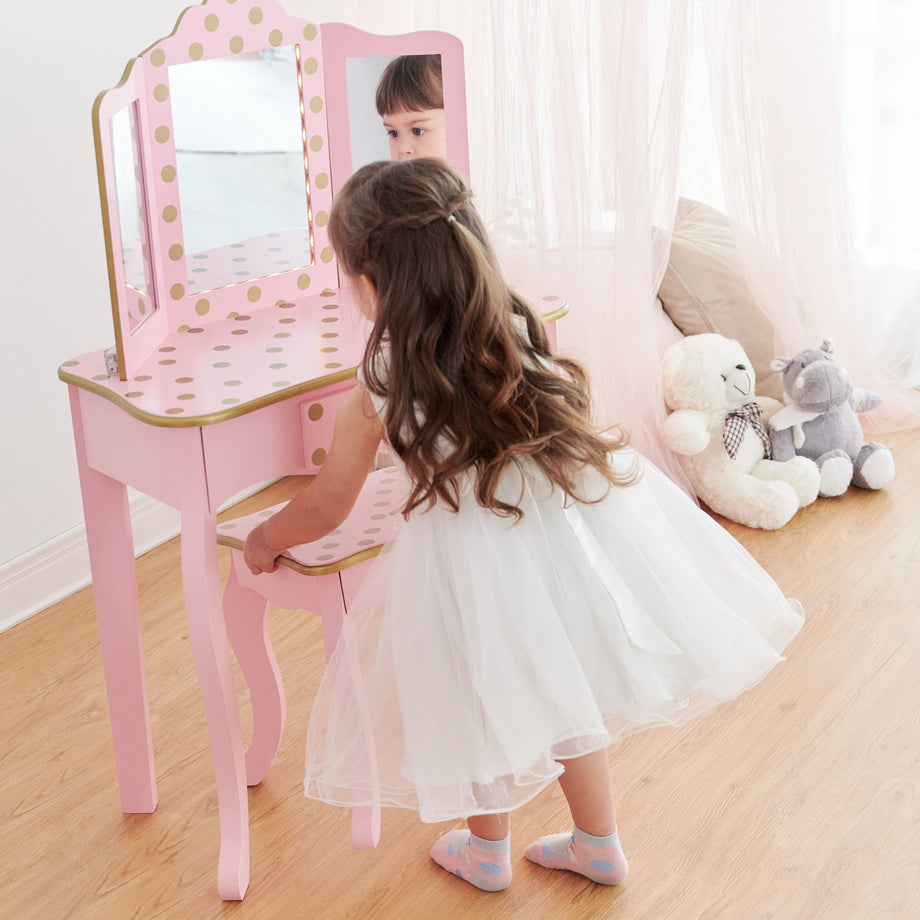 Fantasy Fields Kids Dressing Table Stool Vanity Set With Lights St Teamson UK