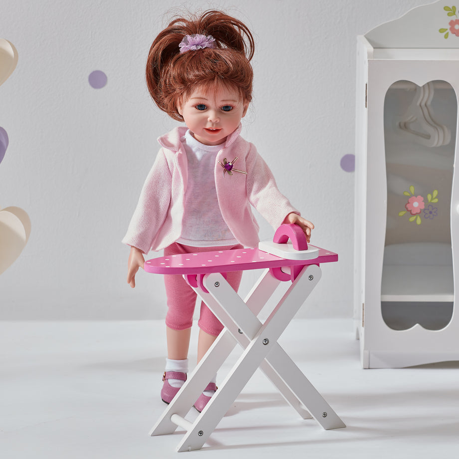 Olivia's Little World Kids Baby Doll Wooden Interactive Ironing Board